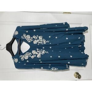 Free People S/M boho mini dress embroidered feminine long sleeve twirly